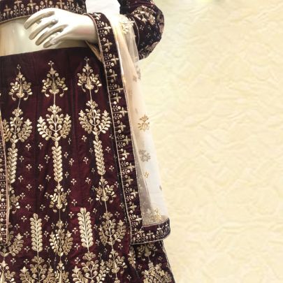 Wine Micro Velvet Bridal Lehenga