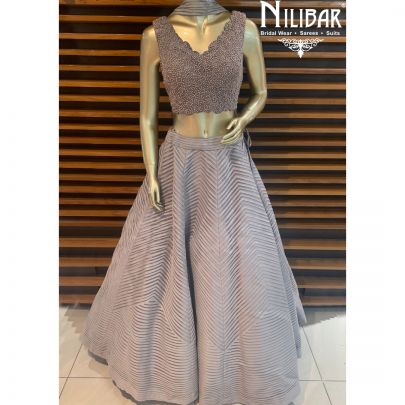 Fossil Grey Net Lehenga