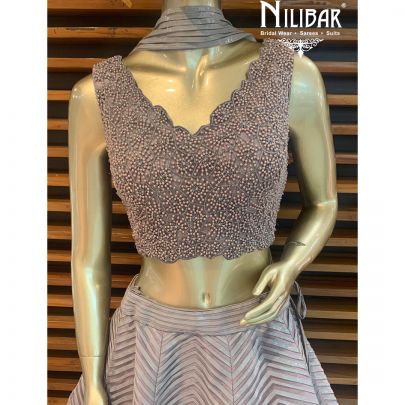 Fossil Grey Net Lehenga