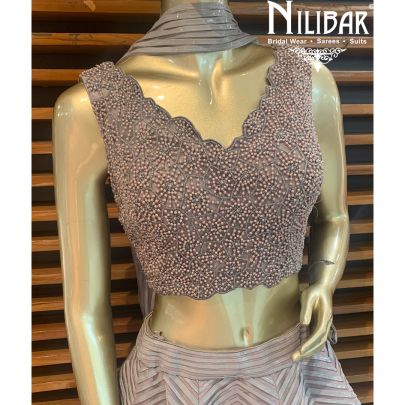 Fossil Grey Net Lehenga