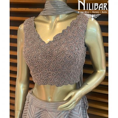 Fossil Grey Net Lehenga