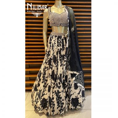 Black and White Crepe Casual Lehenga