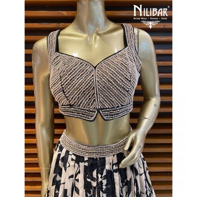 Black and White Crepe Casual Lehenga