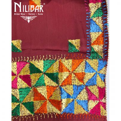 Maroon Crepe Phulkari Unstitched Suit