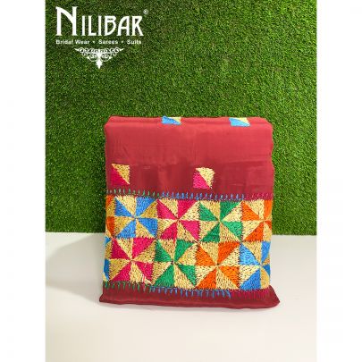 Maroon Crepe Phulkari Unstitched Suit