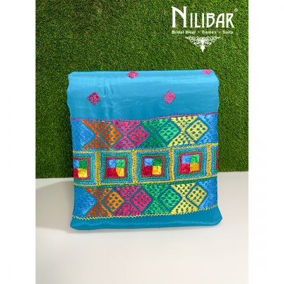 Blue Crepe Phulkari Unstitched Suit