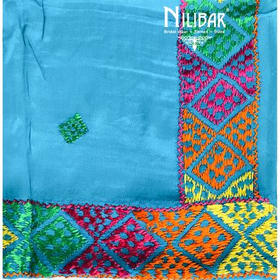 Blue Crepe Phulkari Unstitched Suit