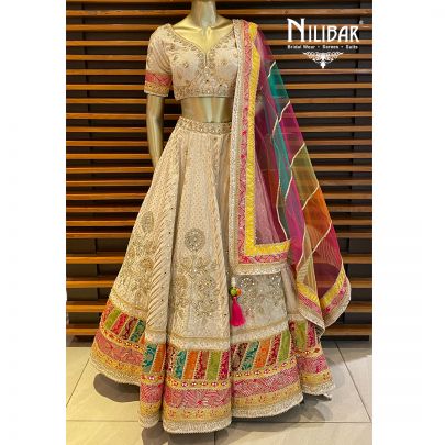 Ivory and Multicolor Silk Casual Lehenga