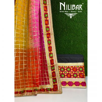 Black Crepe Phulkari Unstitched Suit
