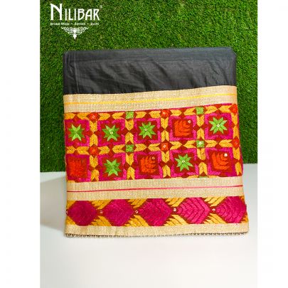 Black Crepe Phulkari Unstitched Suit