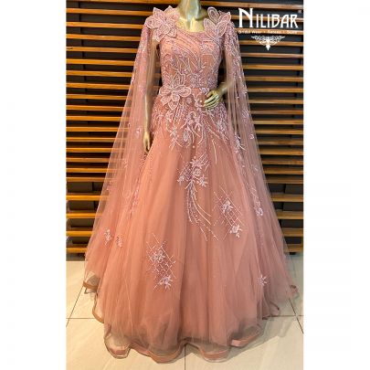 Salmon Pink Net Gown