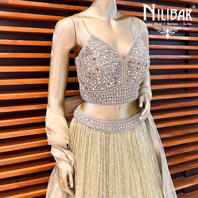 Olive Green Georgette Lehenga