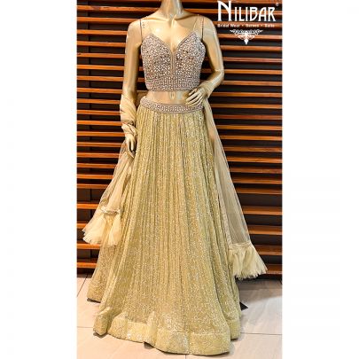 Olive Green Georgette Lehenga
