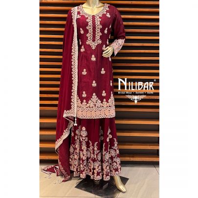Mehroon Georgette Palazzo Suit