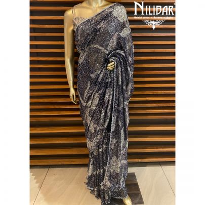 Navy Blue Net Saree
