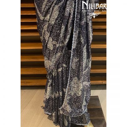 Navy Blue Net Saree