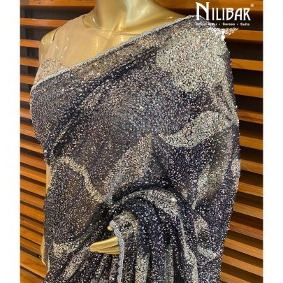 Navy Blue Net Saree
