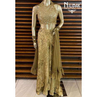 Mehendi Green Georgette Palazzo Suit
