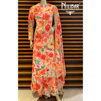 Multicolored Georgette Printed Palazzo Suit