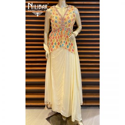 Yellow and Cream Chinon Peplum Suit