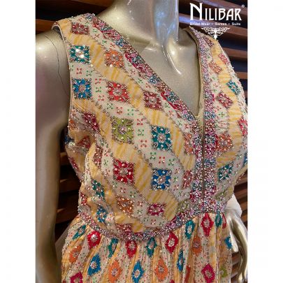 Yellow and Cream Chinon Peplum Suit