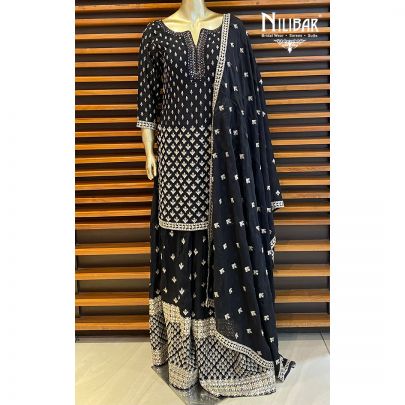 Black Flarred Chinon Palazzo Suit