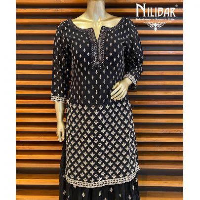 Black Flarred Chinon Palazzo Suit