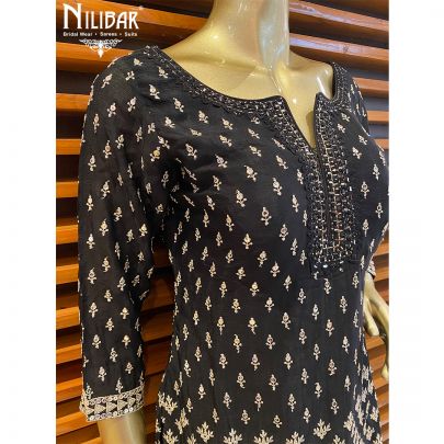 Black Flarred Chinon Palazzo Suit