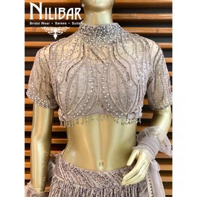 Fog Grey Net Lehenga