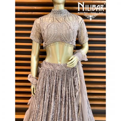 Fog Grey Net Lehenga