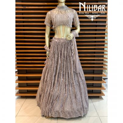 Fog Grey Net Lehenga