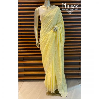 Lemon Yellow Georgette Saree