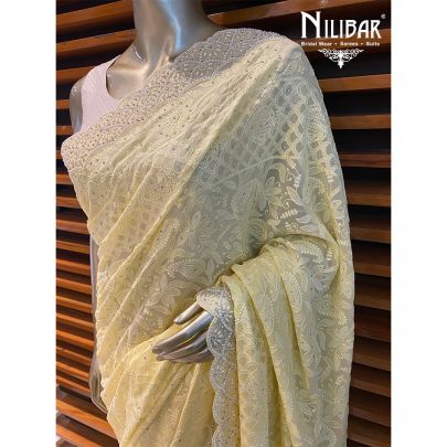 Lemon Yellow Georgette Saree
