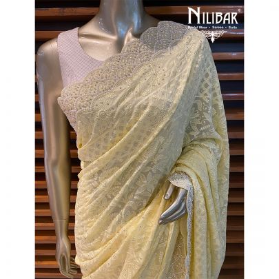 Lemon Yellow Georgette Saree
