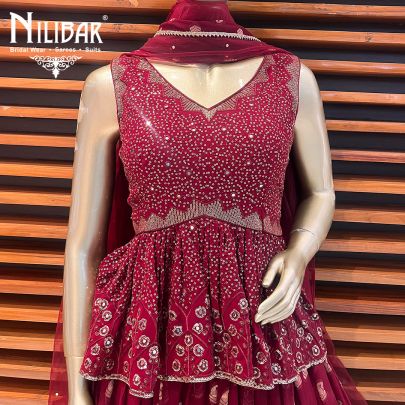 Ruby Red Net Peplum Lehenga