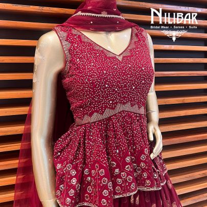 Ruby Red Net Peplum Lehenga