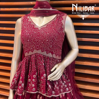 Ruby Red Net Peplum Lehenga