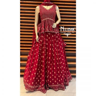 Ruby Red Net Peplum Lehenga