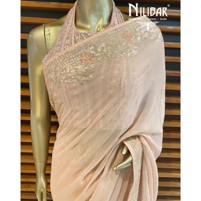 Flamingo Pink Georgette Saree