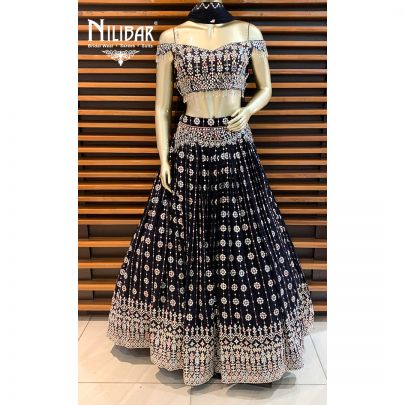 Navy Blue Georgette Lehenga