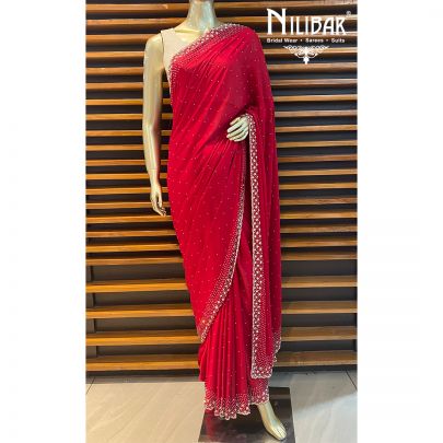 Crimson Red Chinon Saree
