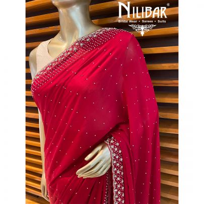 Crimson Red Chinon Saree
