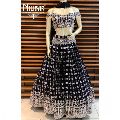 Navy Blue Georgette Lehenga