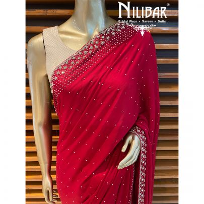 Crimson Red Chinon Saree