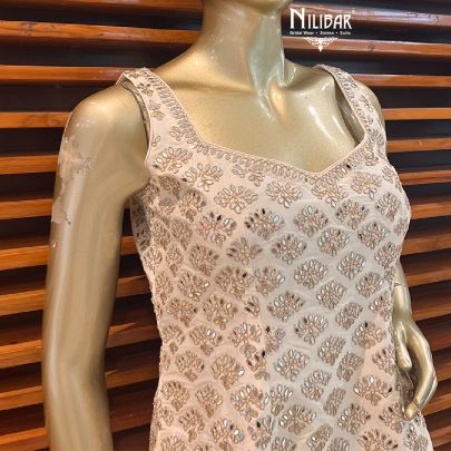 Cream and Turquoise Silk and Georgette Garara Suit