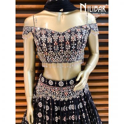 Navy Blue Georgette Lehenga
