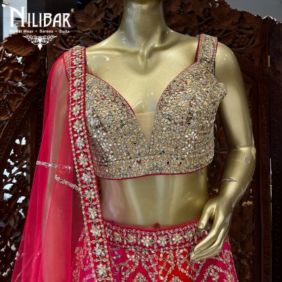 Hot Pink Silk Bridal Lehenga