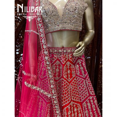Hot Pink Silk Bridal Lehenga