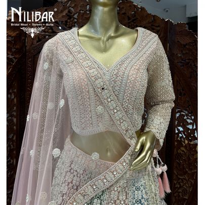 Pastel Pink Net Bridal Lehenga