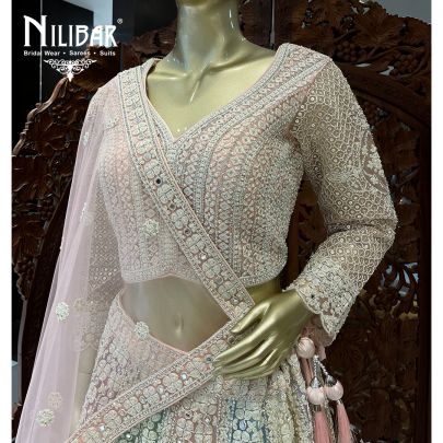 Pastel Pink Net Bridal Lehenga